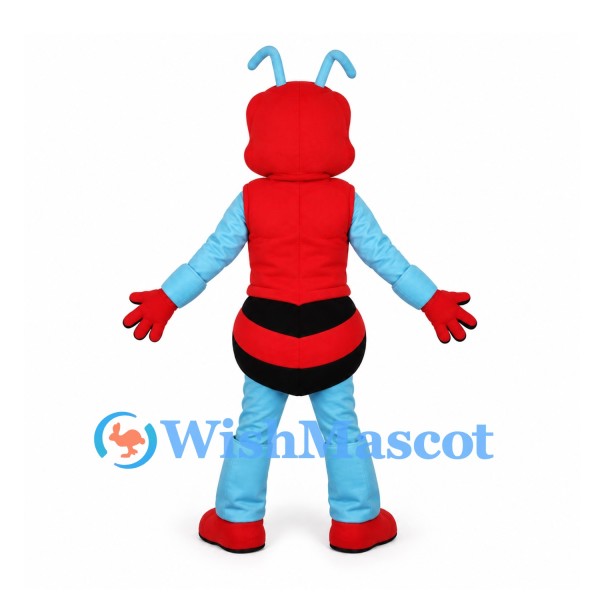 Ant Mascot Costume in Red with Blue Arms and Legs