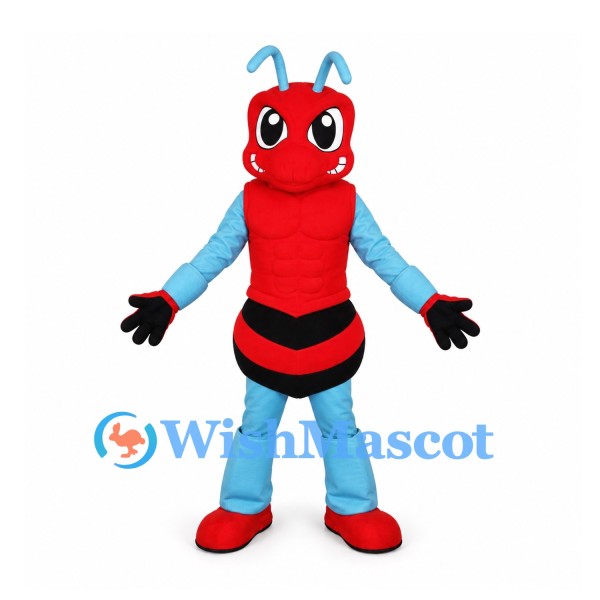 Ant Mascot Costume in Red with Blue Arms and Legs