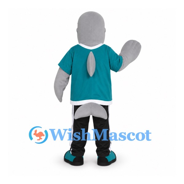 Dolphin Mascot Costume with Teal Jersey and Black Pants