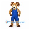 Ram Mascot Costume with Blue Basketball Uniform