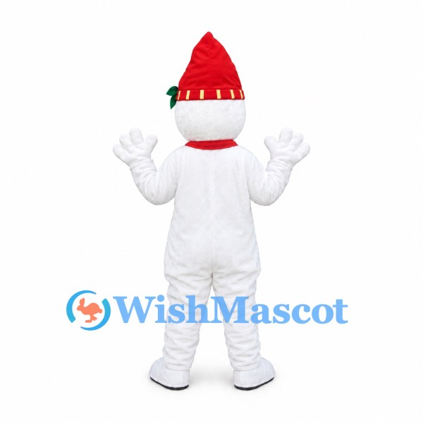 Snowman Mascot Costume with Red Knit Hat and Scarf