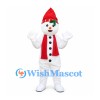 Snowman Mascot Costume with Red Knit Hat and Scarf