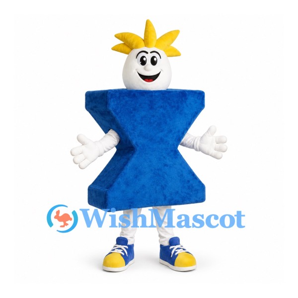Hourglass Character Mascot Costume in Blue with Yellow Hair