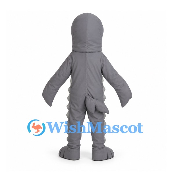 Shark Mascot Costume in Gray with White Belly and Long Snout