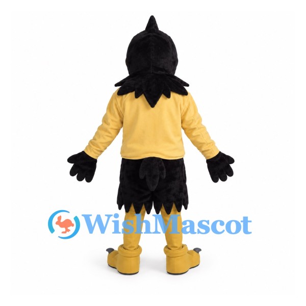Crow Mascot Costume with Yellow Shirt and Black Feathers