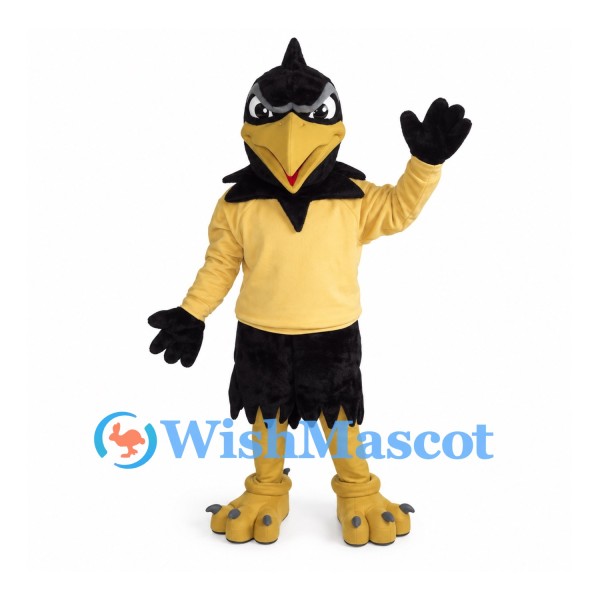 Crow Mascot Costume with Yellow Shirt and Black Feathers