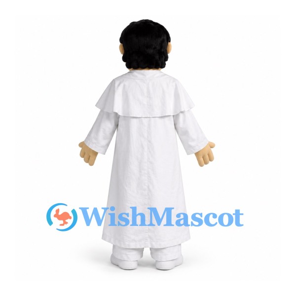 Man Mascot Costume with White Robe and Black Hair