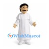 Man Mascot Costume with White Robe and Black Hair