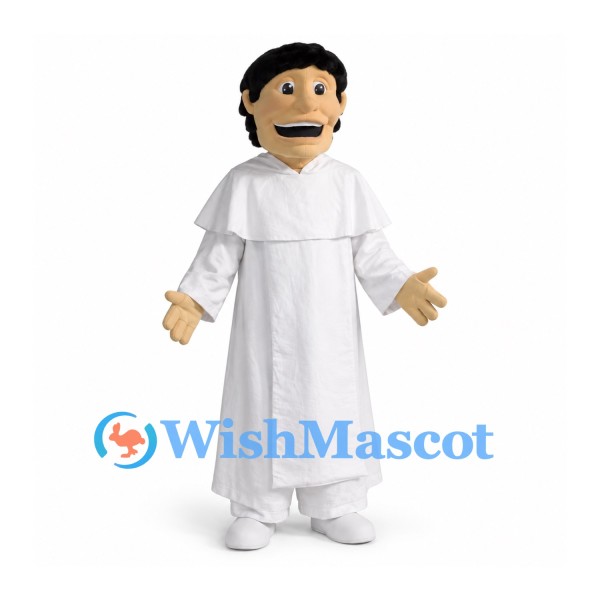 Man Mascot Costume with White Robe and Black Hair