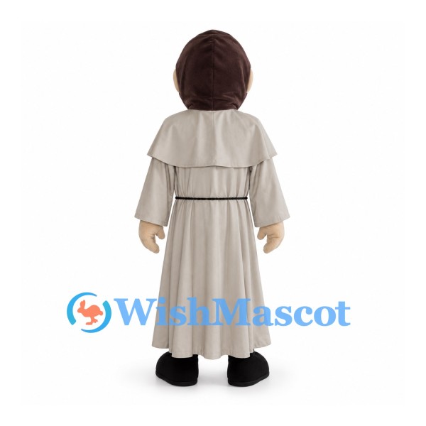 Monk Mascot Costume with Gray Hooded Robe