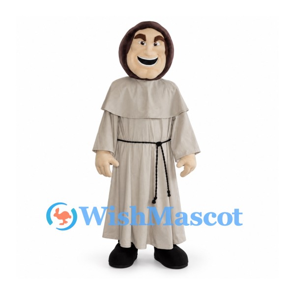 Monk Mascot Costume with Gray Hooded Robe