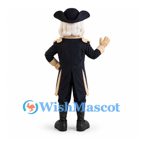 Colonial Gentleman Mascot Costume with Black Tricorn Hat and Tailcoat