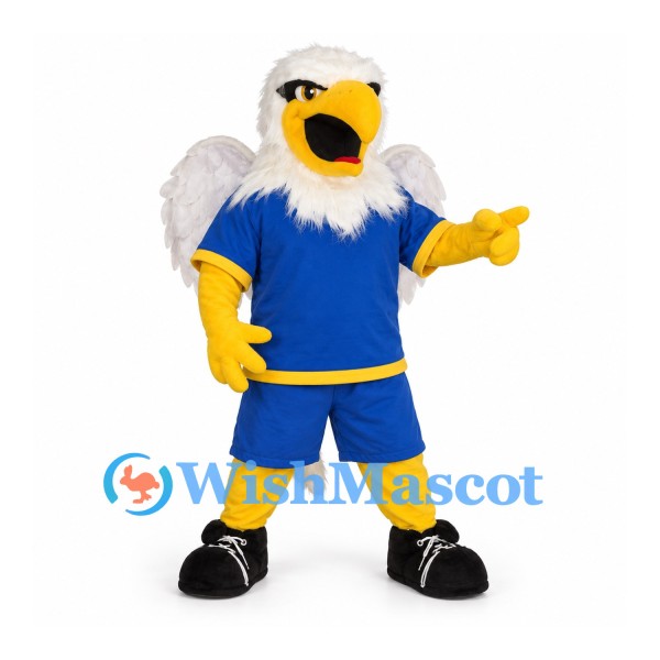Bald Eagle Mascot Costume with Blue Basketball Uniform