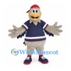 Bird Mascot Costume with Navy Hockey Jersey and Red Cap