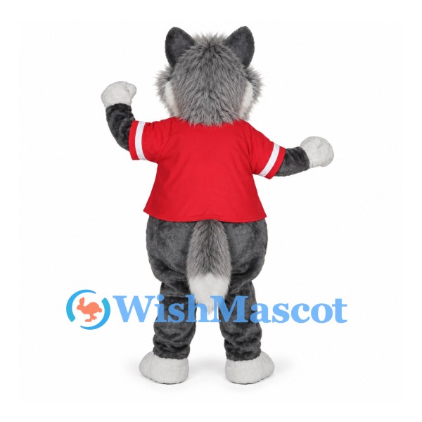 Wolf Mascot Costume with Red Shirt and Shoulder Pads