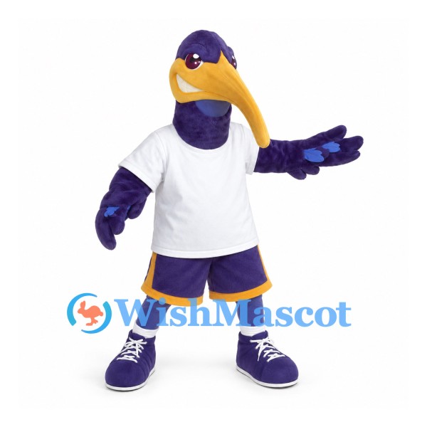 Purple Bird Mascot Costume with White Sports Shirt