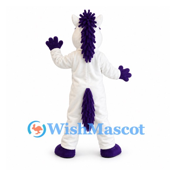 Horse Mascot Costume in White with Purple Mane and Belly