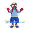 Turtle Schoolboy Mascot Costume with Blue Outfit and Red Backpack