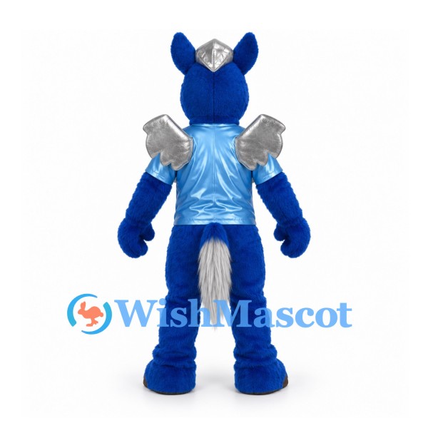 Horse Knight Mascot Costume in Blue with Silver Armor