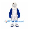 Bald Eagle Mascot Costume with Blue Wings and Silver Sports Uniform