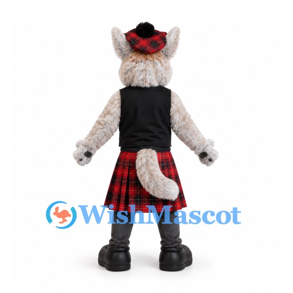 Scottish Terrier Mascot Costume with Black Vest and Red Tartan Kilt
