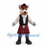 Scottish Terrier Mascot Costume with Black Vest and Red Tartan Kilt