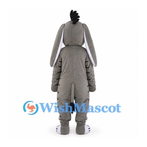 Donkey Mascot Costume in Gray with Black Mane and Stitched Face