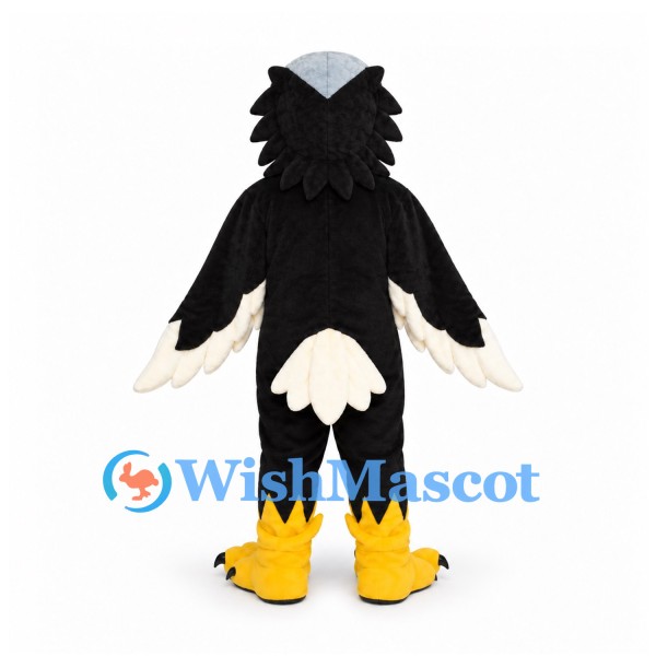 Eagle Mascot Costume in Black with White Feather Trim
