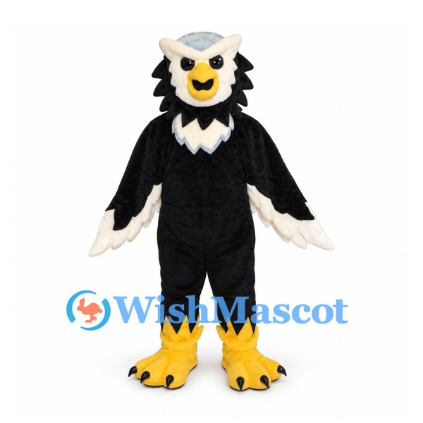 Eagle Mascot Costume in Black with White Feather Trim