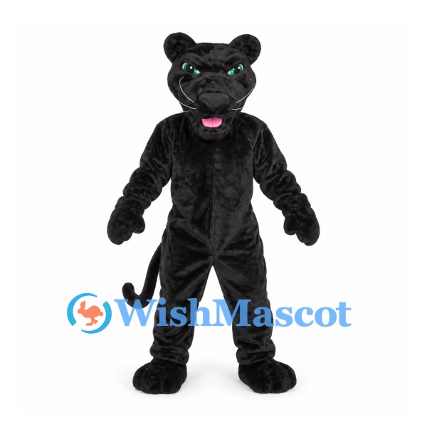 Black Panther Mascot Costume with Green Eyes and Long Tail