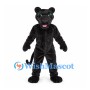Black Panther Mascot Costume with Green Eyes and Long Tail