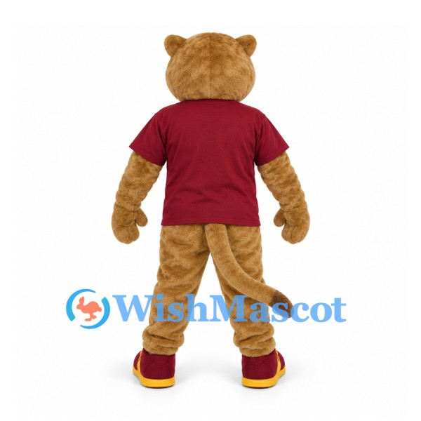 Cougar Mascot Costume with Burgundy Shirt