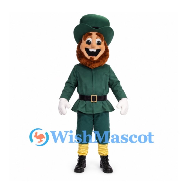 Leprechaun Mascot Costume with Green Suit and Tall Hat