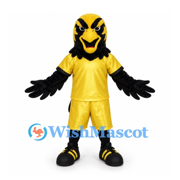 Hawk Mascot Costume with Yellow Sports Uniform