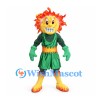 Fire Spirit Mascot Costume with Flame Hair and Green Sports Outfit