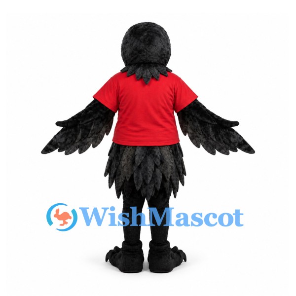 Crow Mascot Costume with Red Shirt and Black Feathers