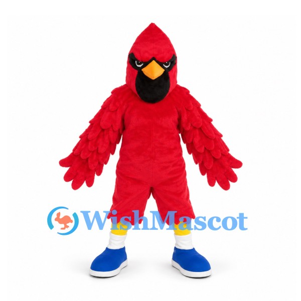 Cardinal Mascot Costume in Red with Layered Feathers