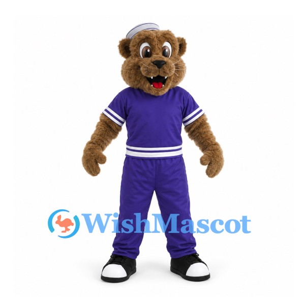 Wildcat Mascot Costume with Purple Sailor Outfit
