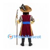 Pirate Mascot Costume with Burgundy Coat and Feathered Hat