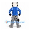 Raccoon Mascot Costume with Blue Striped Jersey and Gray Body