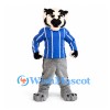 Raccoon Mascot Costume with Blue Striped Jersey and Gray Body