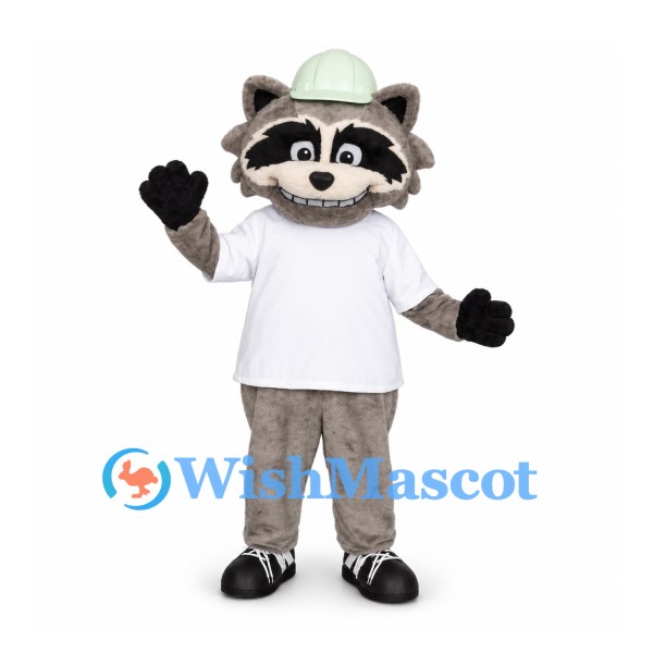 Raccoon Mascot Costume with White Shirt and Small Hat