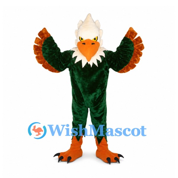 Bald Eagle Mascot Costume with Dark Green Wings and White Head