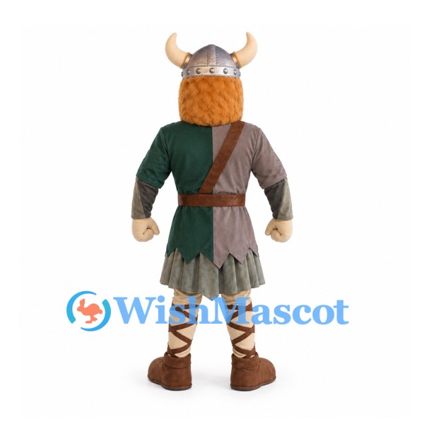 Viking Mascot Costume with Horned Helmet and Green Tunic
