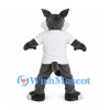 Wolf Mascot Costume with White Shirt and Gray Body