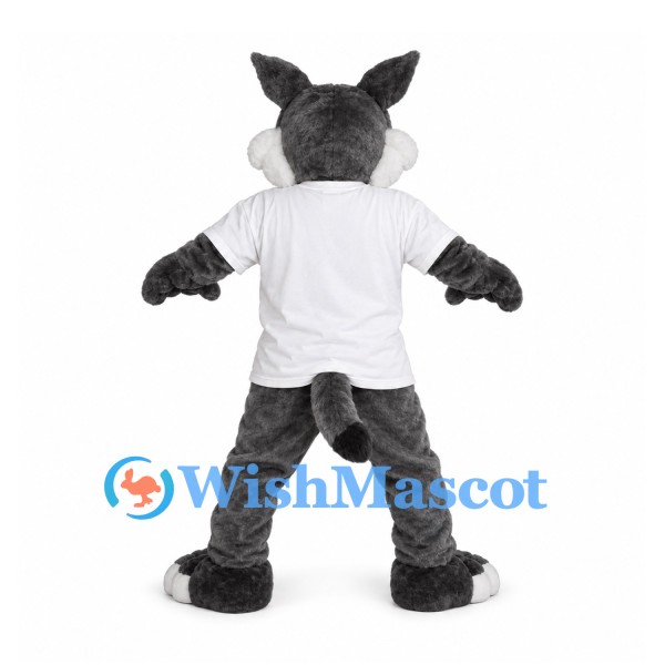 Wolf Mascot Costume with White Shirt and Gray Body