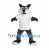 Wolf Mascot Costume with White Shirt and Gray Body
