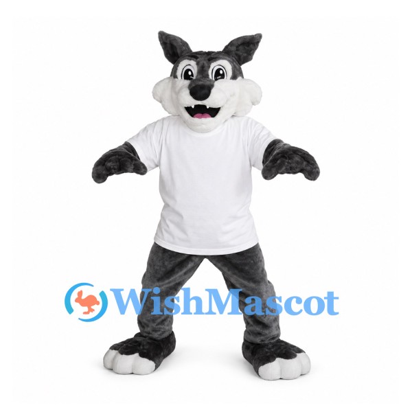 Wolf Mascot Costume with White Shirt and Gray Body