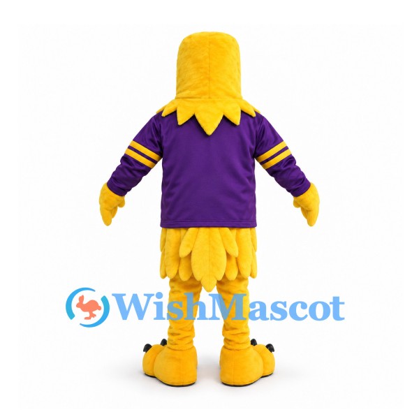 Eagle Mascot Costume in Yellow with Purple Jersey and Sunglasses