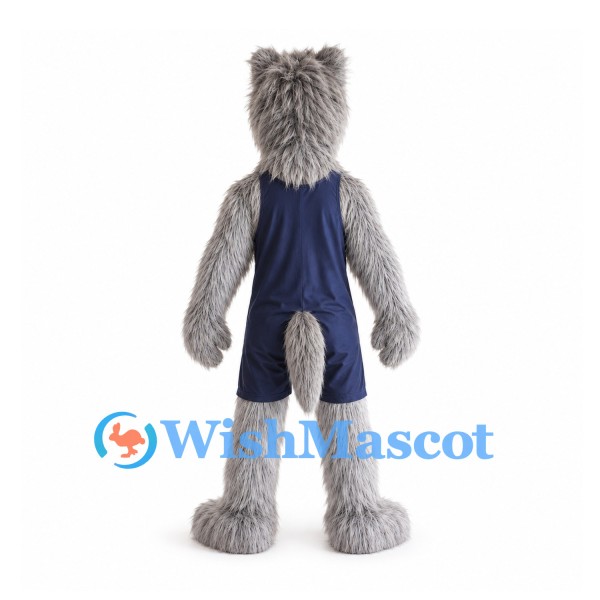 Monster Mascot Costume in Gray with Navy Sports Uniform